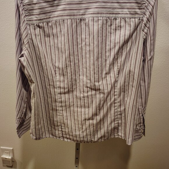 Basic Editions Women's Long Sleeve Button Front Blouse Stripe Stripes Purple - Picture 10 of 11